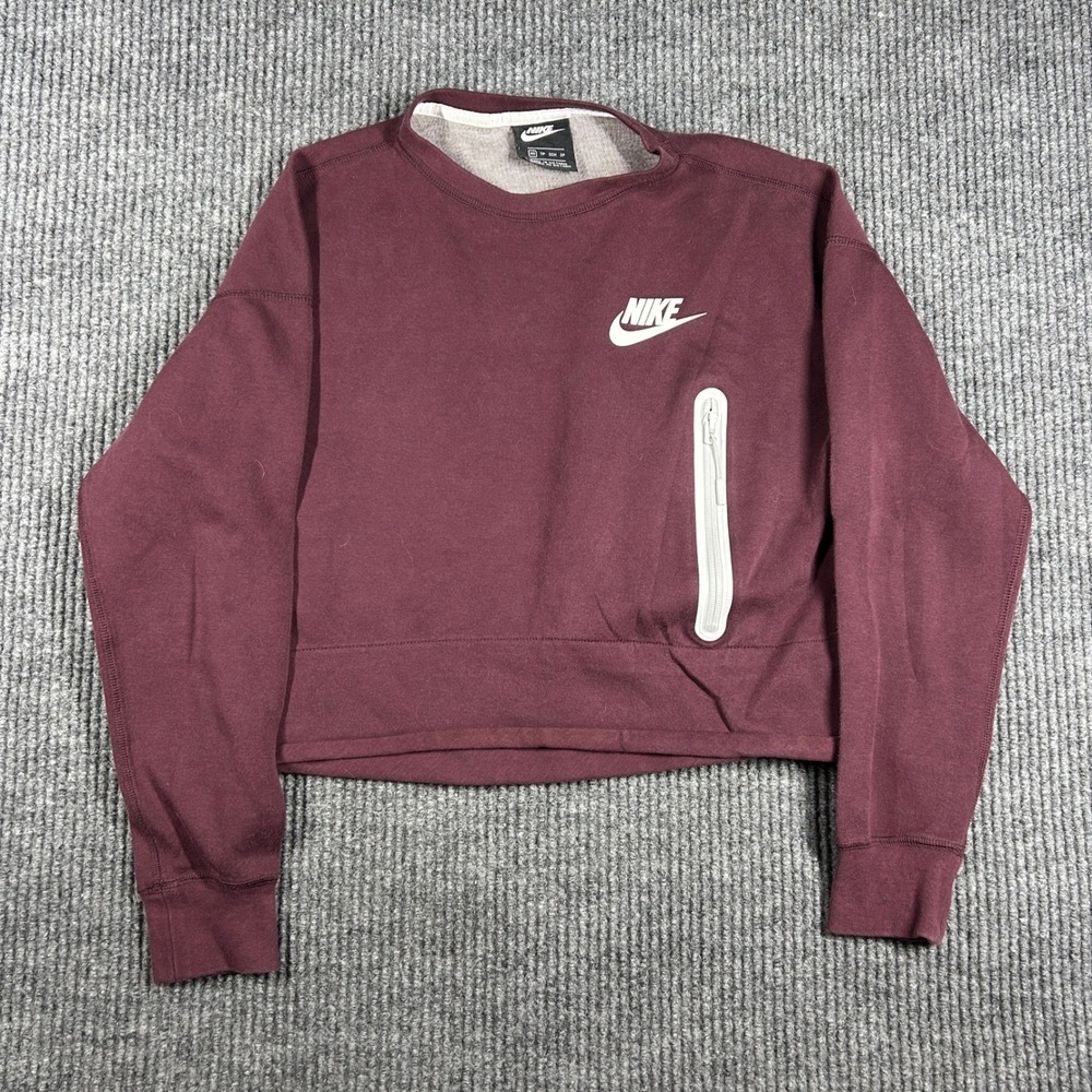 Nike Sweatshirt Womens XS Sportswear Tech Fleece Cropped Burgundy 939929-652